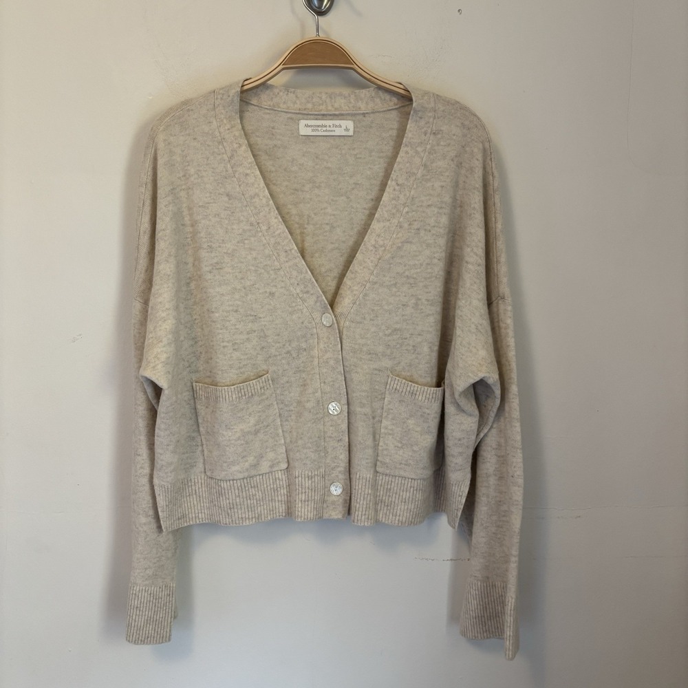 Abercrombie & Fitch Women's‎ 100% Cashmere Cropped Cardigan Sweater Cream Large